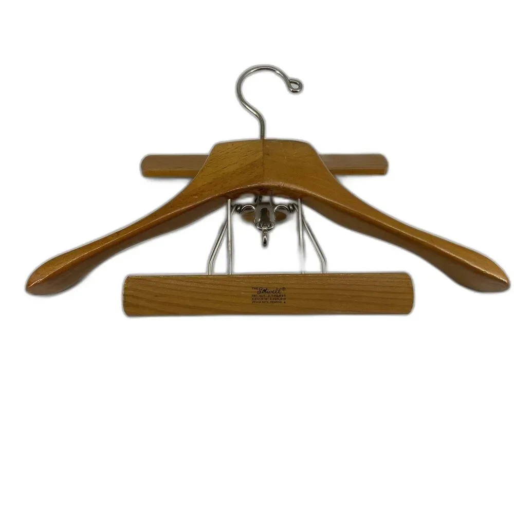 Vintage SETWELL Wooden French Collar Deluxe Suit Hanger with Pant Clamp 17.5